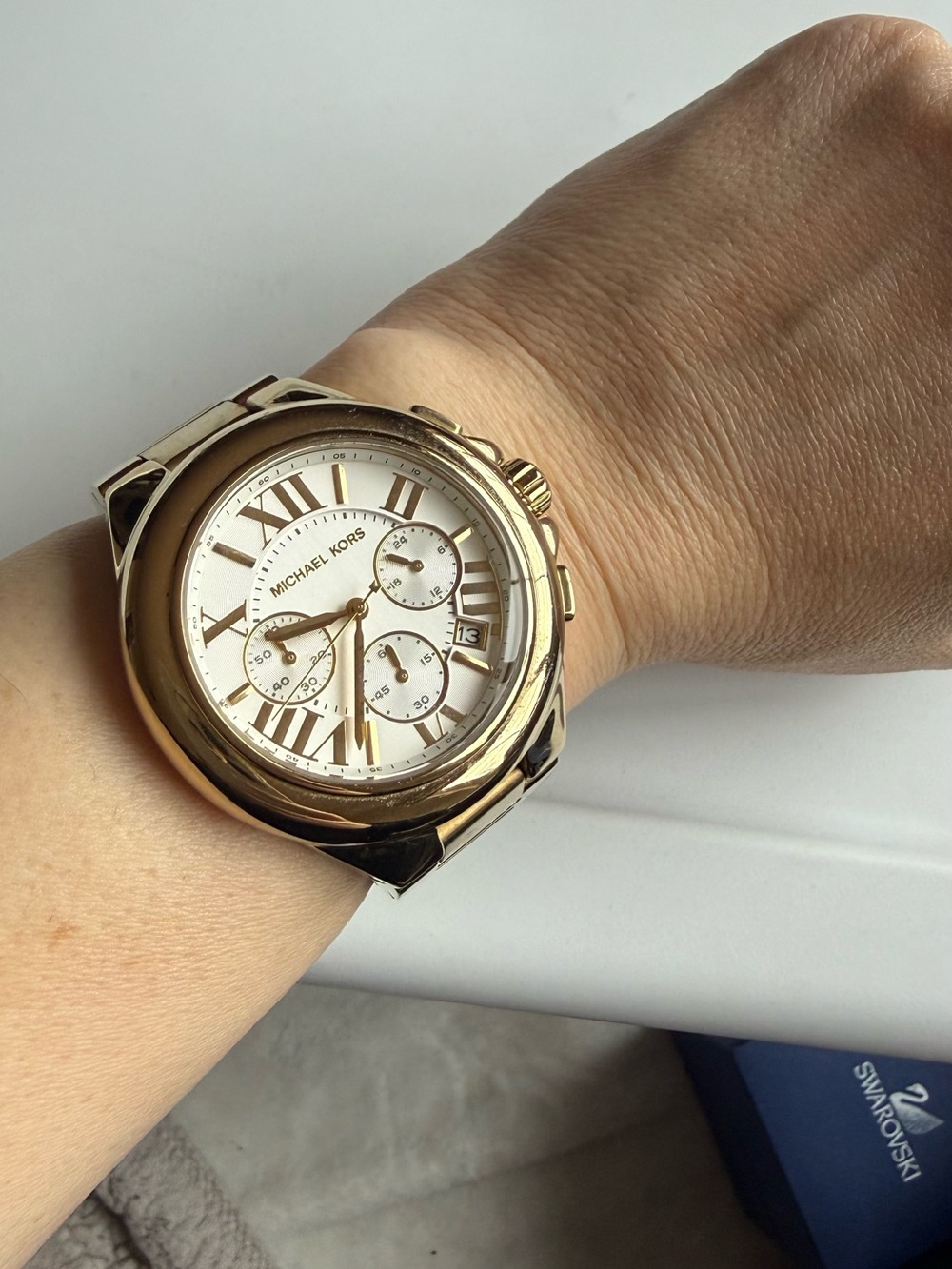 Michael Kors Gold and White Chronograph Bracelet Watch